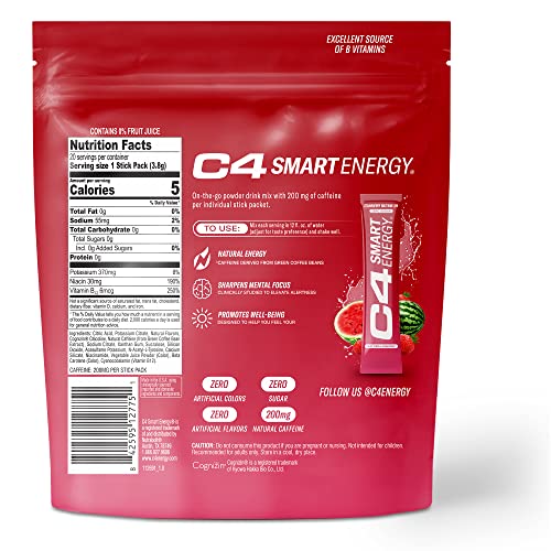 C4 Smart Energy Powder Stick Packs - Sugar Free Performance Fuel & Nootropic Brain