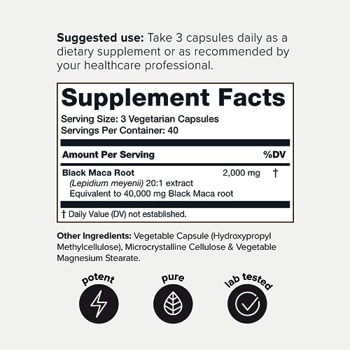 40,000mg Pure Black Maca Root Extract - Ultra Concentrated 20:1 Single Origin Wildcrafted