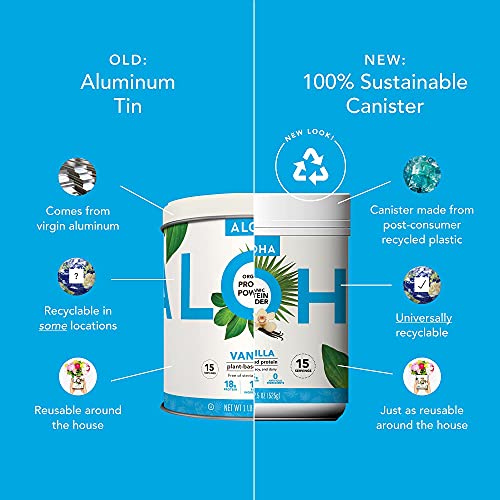ALOHA Organic Plant Based Protein Powder, Stevia Free, Vanilla, 19.6 oz, 15 Servings ALOHA