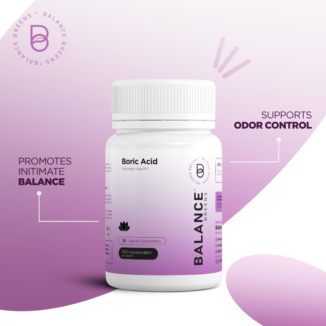 Boric Acid Suppositories for Women 600 mg - 30 Vaginal Use Capsules - ph Balance Pills, Odor Control