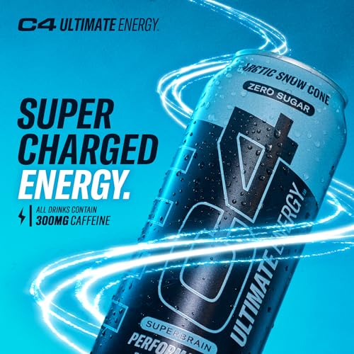 C4 Ultimate Sugar Free Energy Drink 16oz (Pack of 12) | Arctic Snow Cone | Pre Workout Cellucor