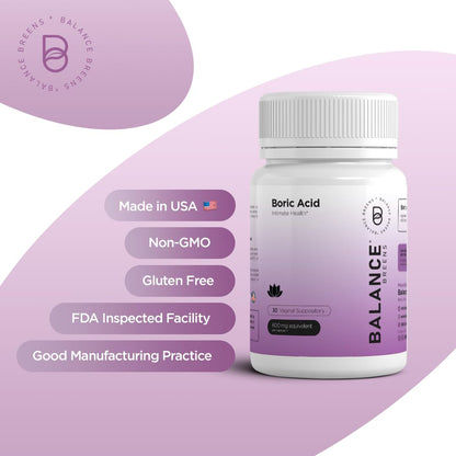 Boric Acid Suppositories for Women 600 mg - 30 Vaginal Use Capsules - ph Balance Pills, Odor Control