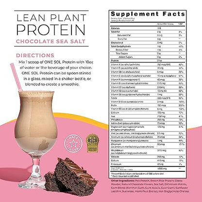 One Sol Lean Plant Protein Powder Chocolate Sea Salt, Low Carb, Gluten Free, Lactose One Sol