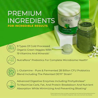 One Sol Greens, Super Greens Powder to Reduce Bloating & Improve Gut Health One Sol