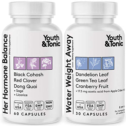 Youth & Tonic Water Retention Pills for Women and Hormone Balance Capsules for Swelling & Loss