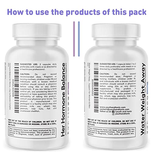 Youth & Tonic Water Retention Pills for Women and Hormone Balance Capsules for Swelling & Loss