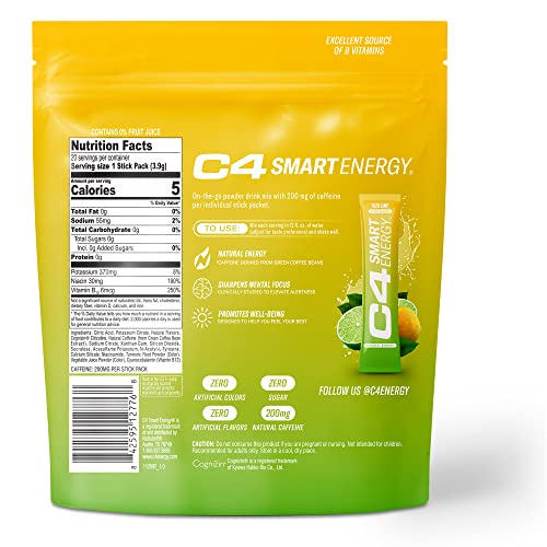 C4 Smart Energy Powder Stick Packs - Sugar Free Performance Fuel & Nootropic Brain