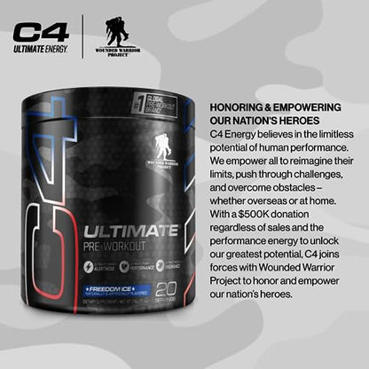 C4 Ultimate x Wounded Warrior Project Pre Workout Powder Freedom Ice - Sugar Free Cellucor