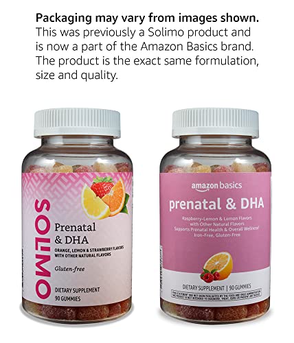 Amazon Basics Prenatal & DHA Gummy, Rasberry & Lemon Flavor, 90 Count (Previously Solimo) Amazon Basics