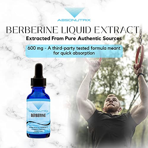 Absonutrix Berberine Supplement 600 mg, 4 Fl Oz Large Bottle, Healthy Weight Loss Support