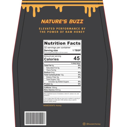 Buzzed Honey - 16oz, Natural Preworkout Supplement, Raw Honey, Caffeine, Clean Energy, Endurance & Pump
