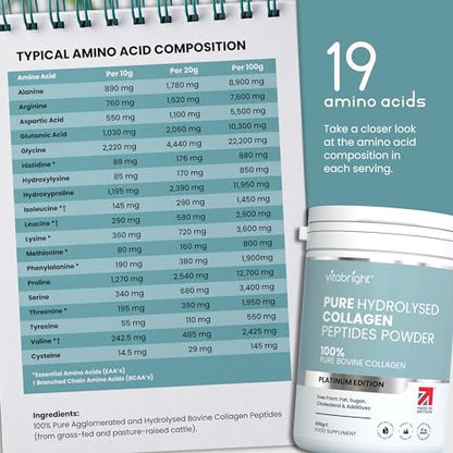 Bovine Collagen Peptides Powder 500g - 50 Servings - 100% Pure, Hydrolysed, Type 1 & 3-19 Amino Acids