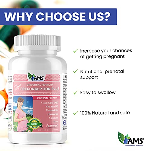 America Medic & Science Preconception Plus (90 Capsules) Conception and Fertility Supplement America Medic & Science
