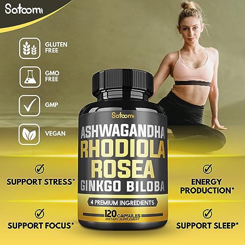 6050mg Rhodiola Rosea Supplement with Ashwagandha Root, Ginkgo Biloba & Black Pepper Satoomi
