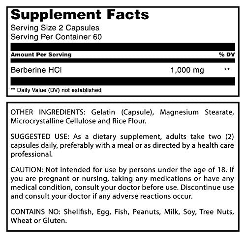 Amazing Formulas Berberine 1000mg Per Serving 120 Capsules Supplement | Non GMO Amazing Nutrition