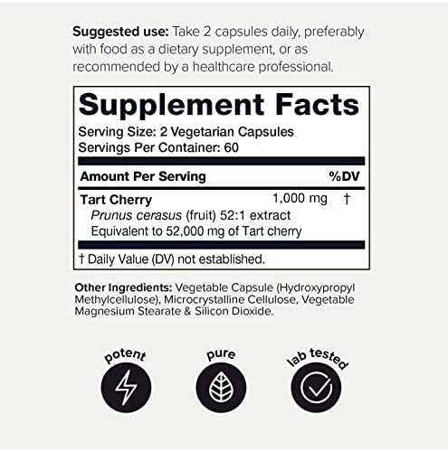 Toniiq Ultra High Strength Tart Cherry Capsules - 52,000mg 52x Concentrated Extract