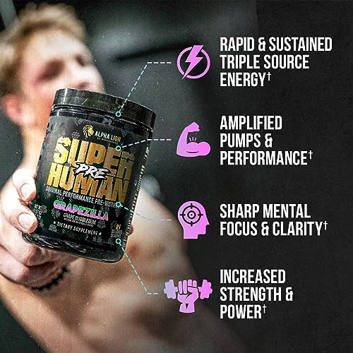 ALPHA LION Superhuman Pre Workout Powder, Beta Alanine, L-Taurine & Tri-Source ALPHA LION