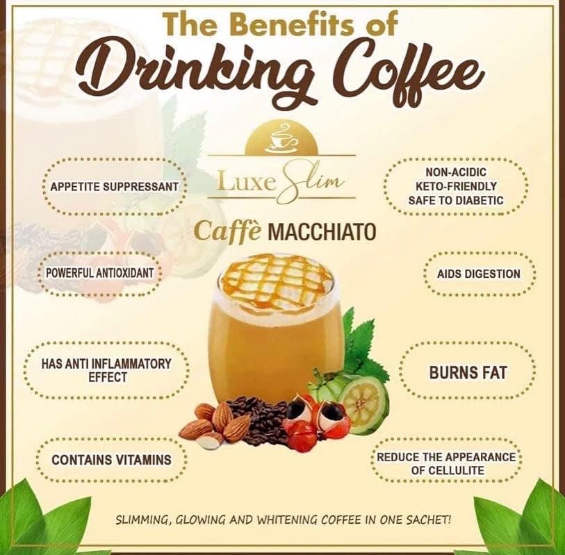 Luxe Slim Cafe Macchiato with Hydrolyzed Collagen & Glutathione, 21g x 10 Sachets, 0.74 Ounce