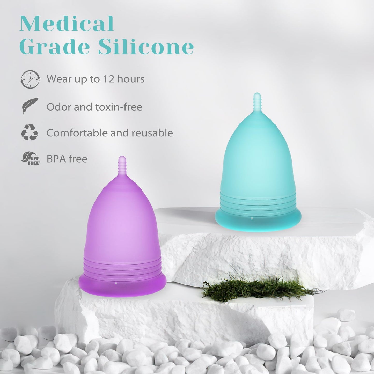 YTYOMUR Menstrual Cup Set, 2 Soft Period Cup Come with Collapsible Cleaner Cup