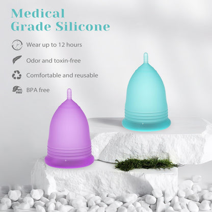 YTYOMUR Menstrual Cup Set, 2 Soft Period Cup Come with Collapsible Cleaner Cup