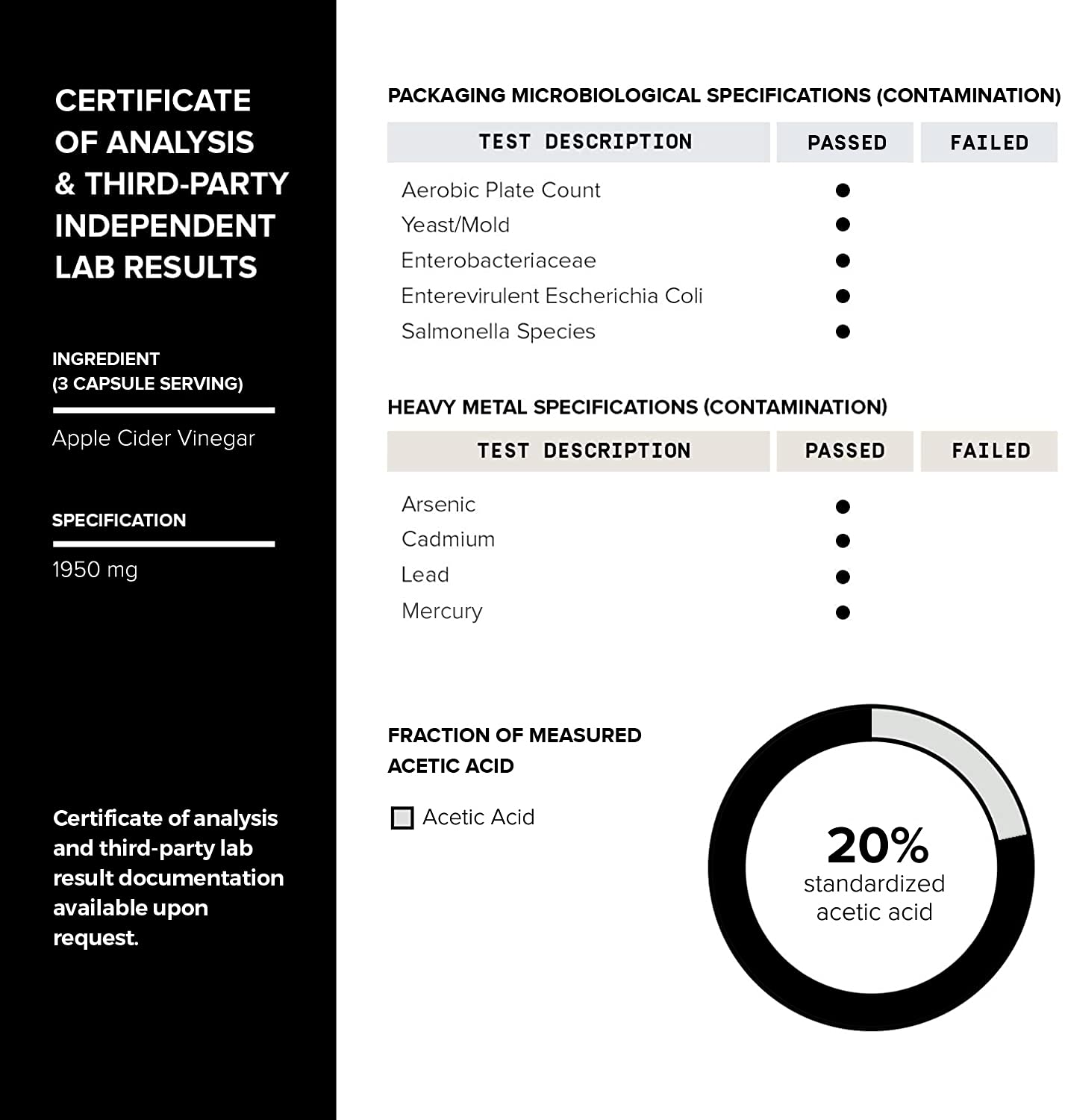 Toniiq 20% Acetic Acid Ultra High Strength Non-GMO Apple Cider Vinegar Capsules