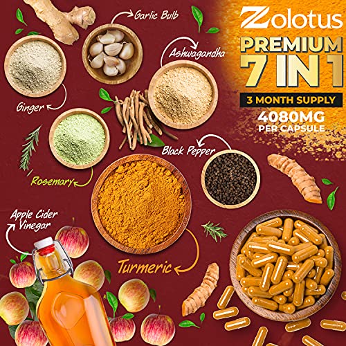 7 in 1 Turmeric Curcumin + Apple Cider Vinegar Capsules, Equivalent to 4080mg Zolotus