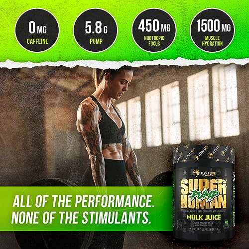 ALPHA LION Superhuman Pump Pre Workout Powder, Nootropic Caffeine & Stim Free ALPHA LION