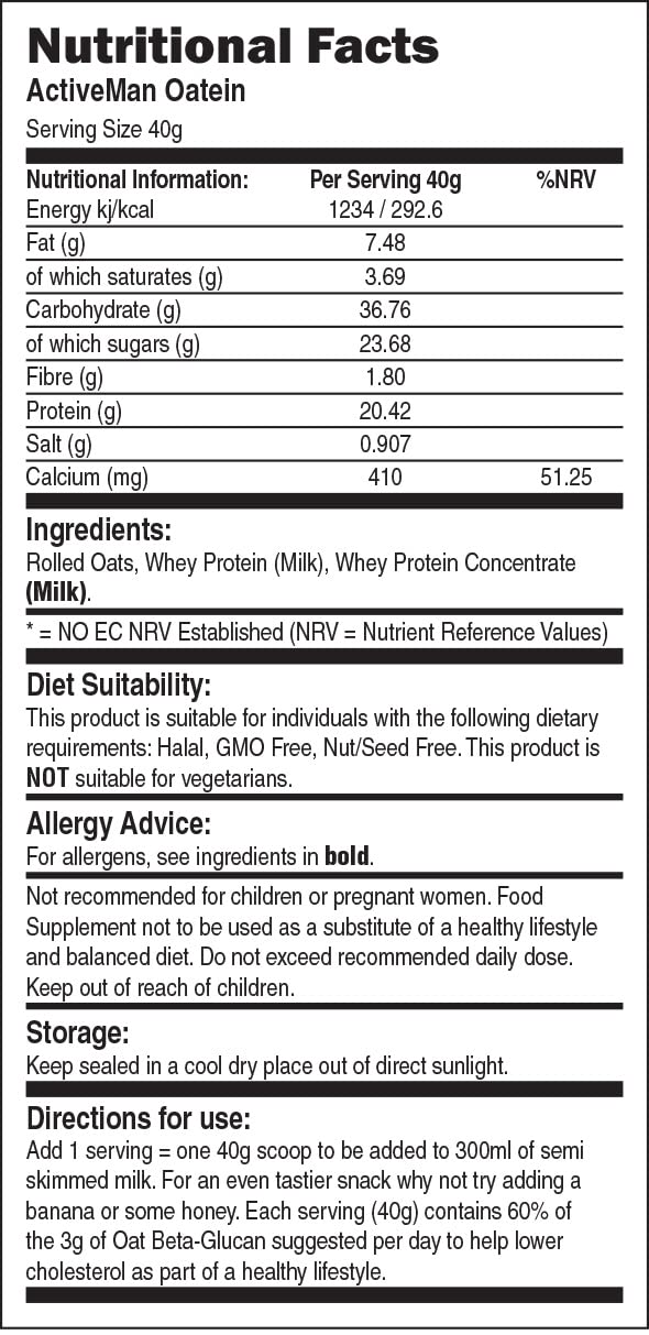 ActiVeman Oatein- 20g Protein per Serving- High in Fibre- Delicious On-The-Go Bio-Synergy