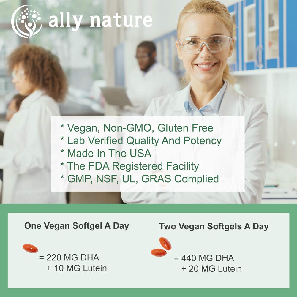 Ally Nature Vegan Prenatal DHA 440mg – Lutein 20mg For Pregnancy – Non-GMO Prenatal Multivitamin Ally Nature