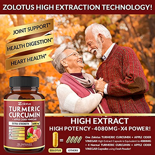7 in 1 Turmeric Curcumin + Apple Cider Vinegar Capsules, Equivalent to 4080mg Zolotus