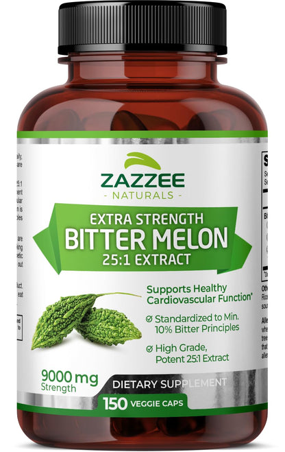 Zazzee Extra Strength Bitter Melon 25:1 Extract, 9000 mg Strength, 10% Bitter Principles