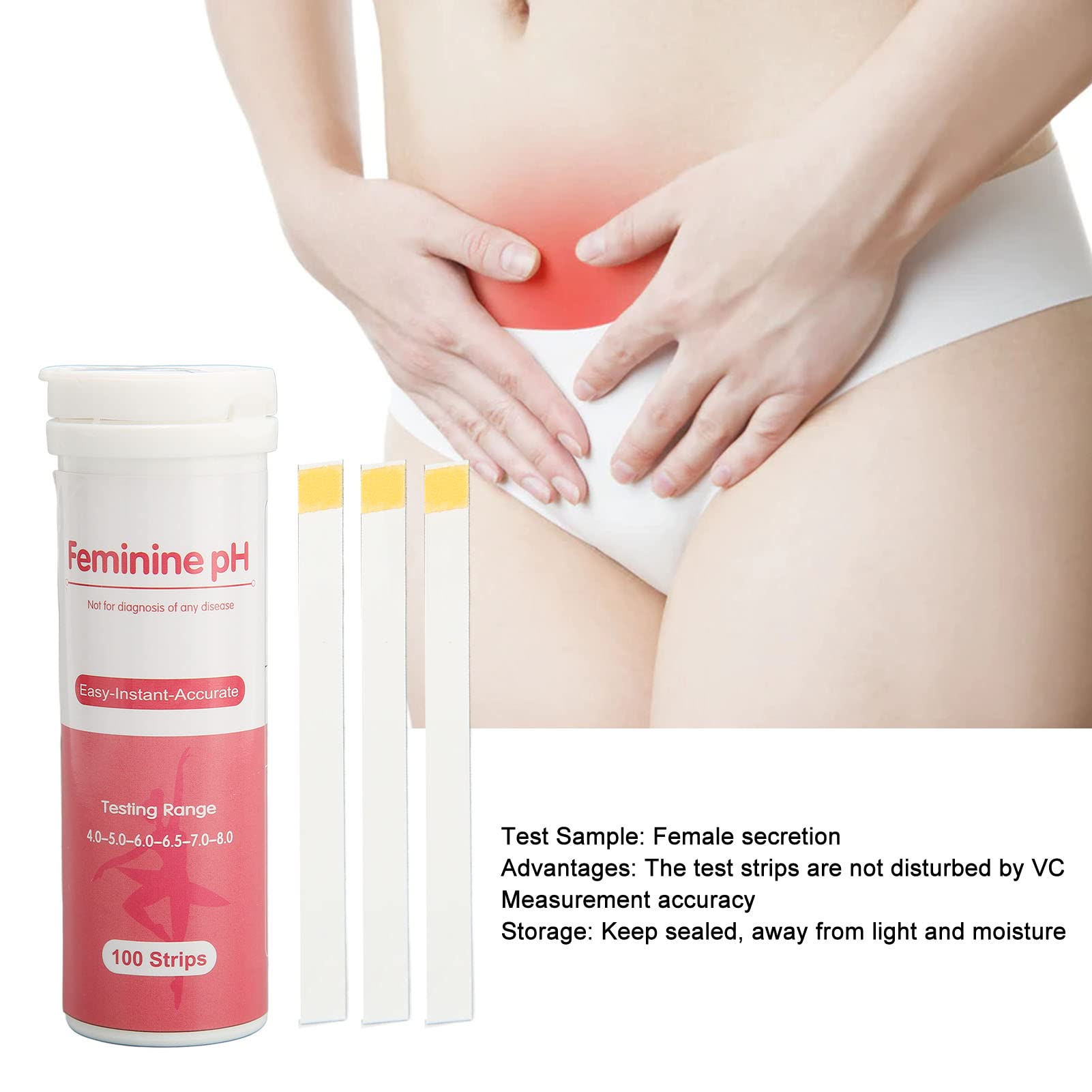 100pcs Disposable Vaginal Health PH Test Strips, pH Test Strips for Women Monitor Feminine Brrnoo