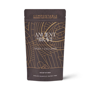 Ancient + Brave - Cacao + Collagen Powder 250g - Peruvian Raw Cacao Hot Chocolate with Grass