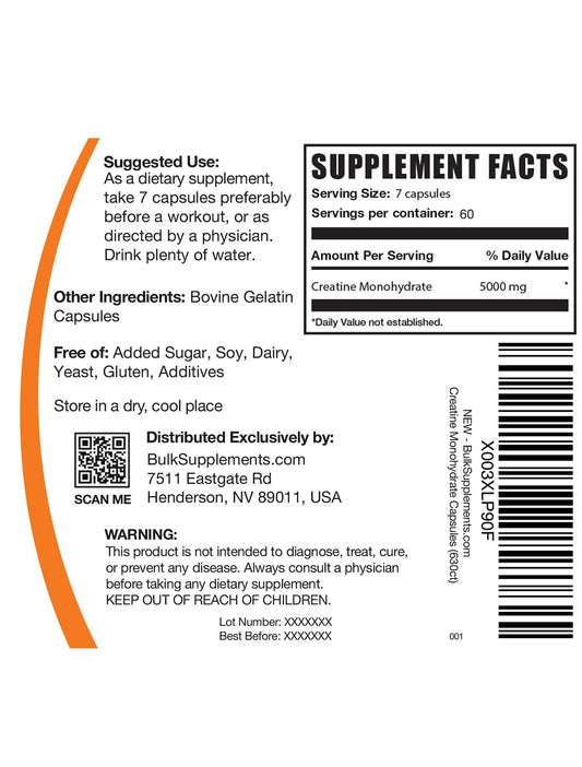 BULKSUPPLEMENTS.COM Creatine Monohydrate Capsules - Micronized Creatine Monohyd