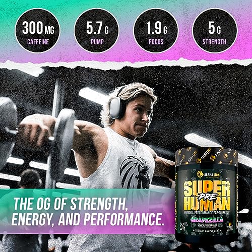 ALPHA LION Superhuman Pre Workout Powder, Beta Alanine, L-Taurine & Tri-Source ALPHA LION