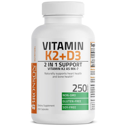 Bronson Vitamin K2 (MK7) with D3 Supplement Bone and Heart Health Non-GMO Bronson