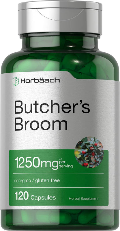 Butchers Broom Capsules 1250mg | 120 Count | Non-GMO, Gluten Free | Traditional Herb