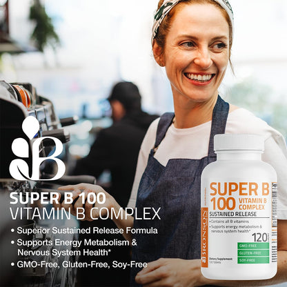 Bronson Super B 100 Vitamin B Complex Sustained Release Contains All B Vitamins Bronson