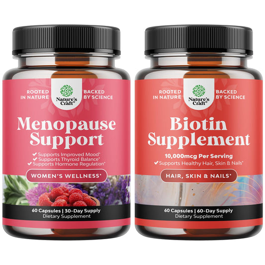Bundle of Herbal Menopause Supplement for Women and 10000 mcg Pure Biotin Pills for Women & Men