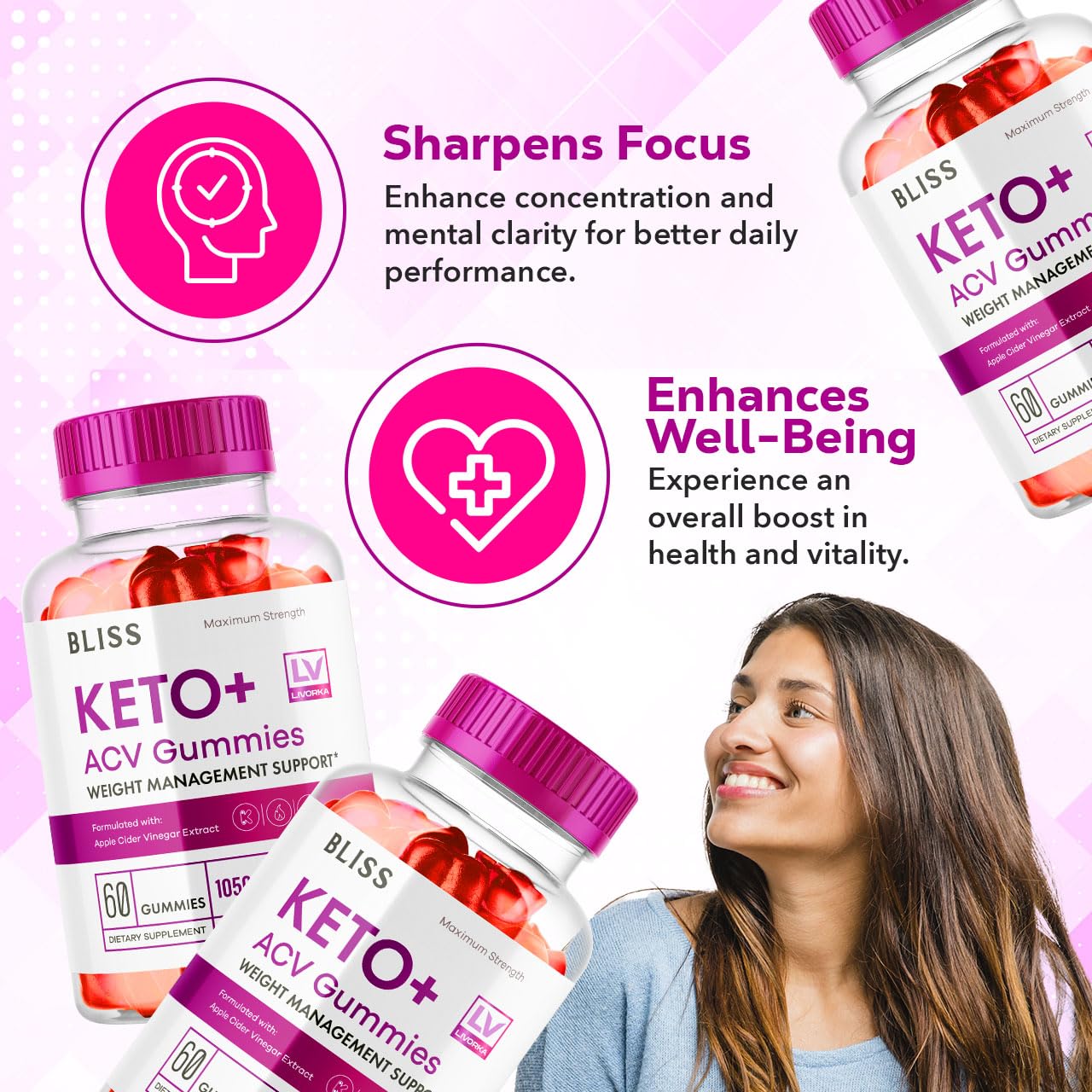 5 Pack - Bliss Keto ACV Gummies Advanced Weight Loss, Bliss ACV Active Gummies LIVORKA