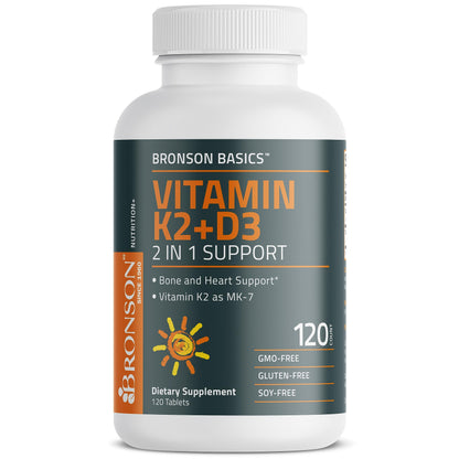 Bronson Basics Vitamin K2 D3 (MK7) Supplement Non-GMO Formula 5000IU (125 mcg)