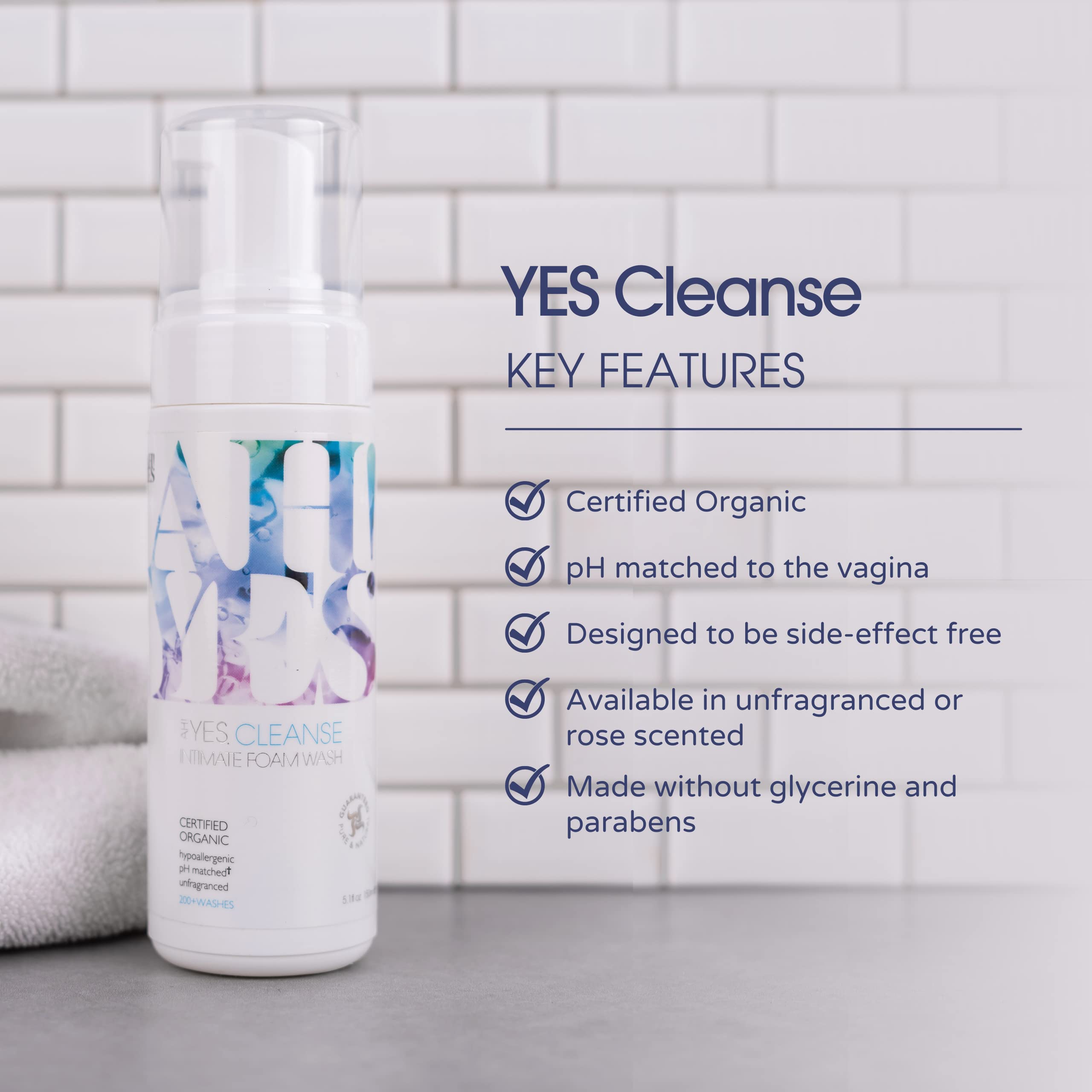 AH! YES CLEANSE Gentle, Organic Foaming Feminine Wash- Unfragranced, pH Matched Vaginal Wash AH! YES