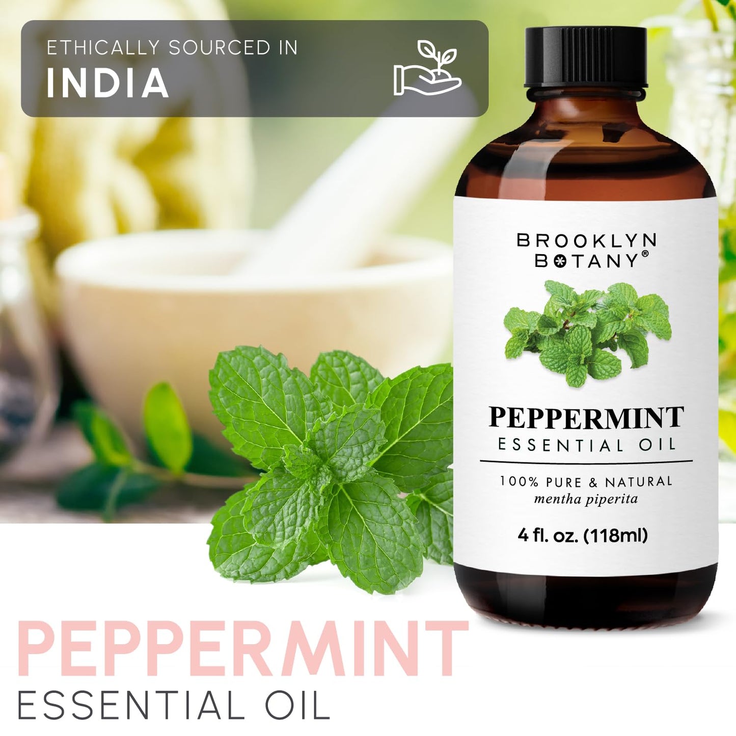 Brooklyn Botany Peppermint Essential Oil - Huge 4 Fl Oz - 100% Pure and Natural - Premium Grade
