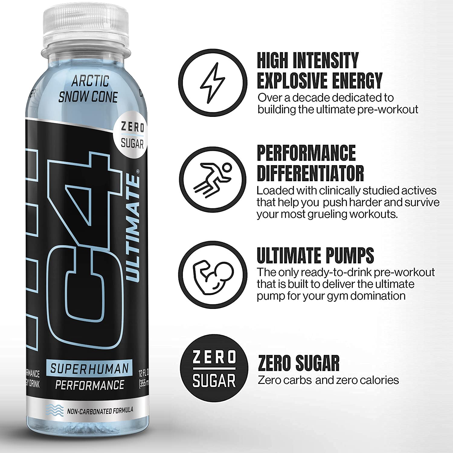 C4 Ultimate Non-Carbonated Zero Sugar Energy Drink, Pre Workout Drink + Beta Alanine Cellucor