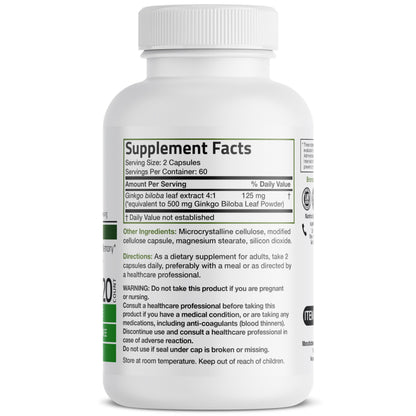 Bronson Ginkgo Biloba Extra Strength 125mg (4:1 Extract) Equivalent to 500mg Bronson