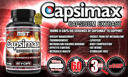MST Capsimax Supplement 100mg V Capsules, 60 Servings Clinically Dosed Weight Management MST