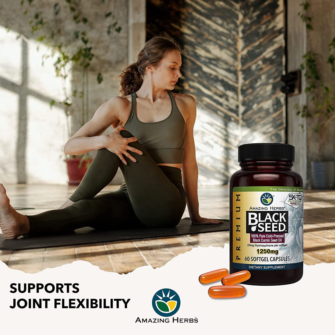 Amazing Herbs Premium Black Seed Oil Capsules - High Potency, Cold Pressed Nigella 