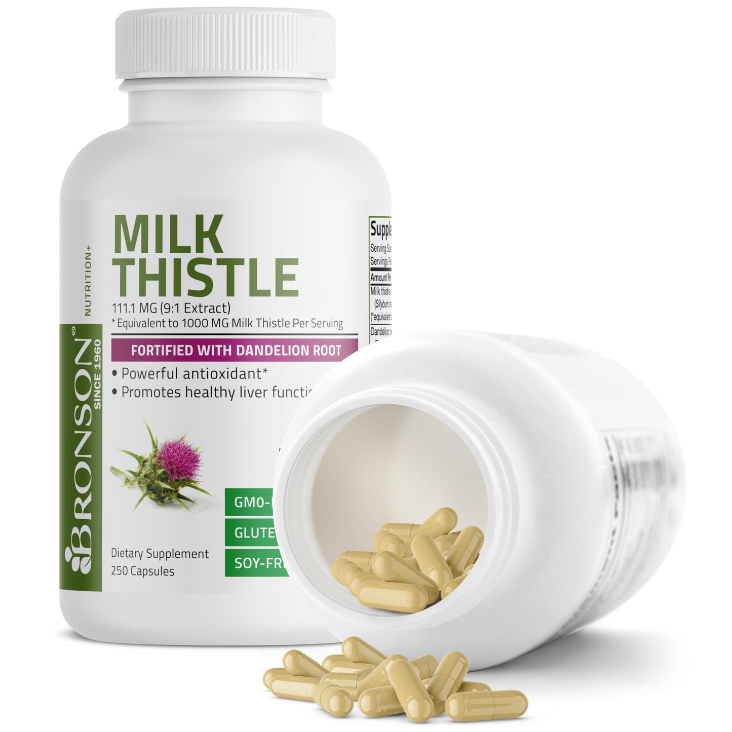Bronson Milk Thistle Silymarin Marianum & Dandelion Root Liver Health Support Bronson