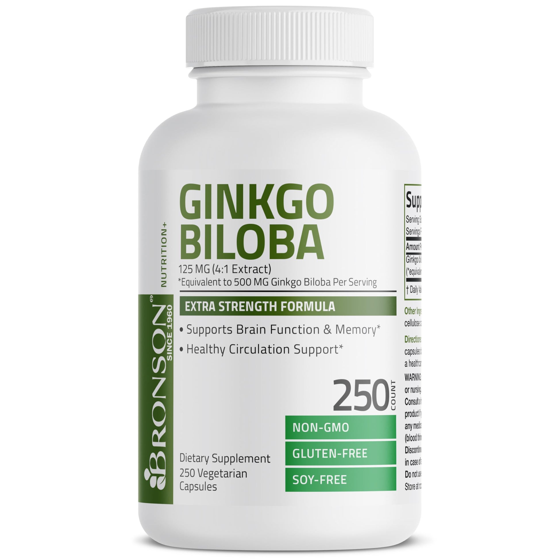 Bronson Ginkgo Biloba Extra Strength 125mg (4:1 Extract) Equivalent to 500mg Bronson
