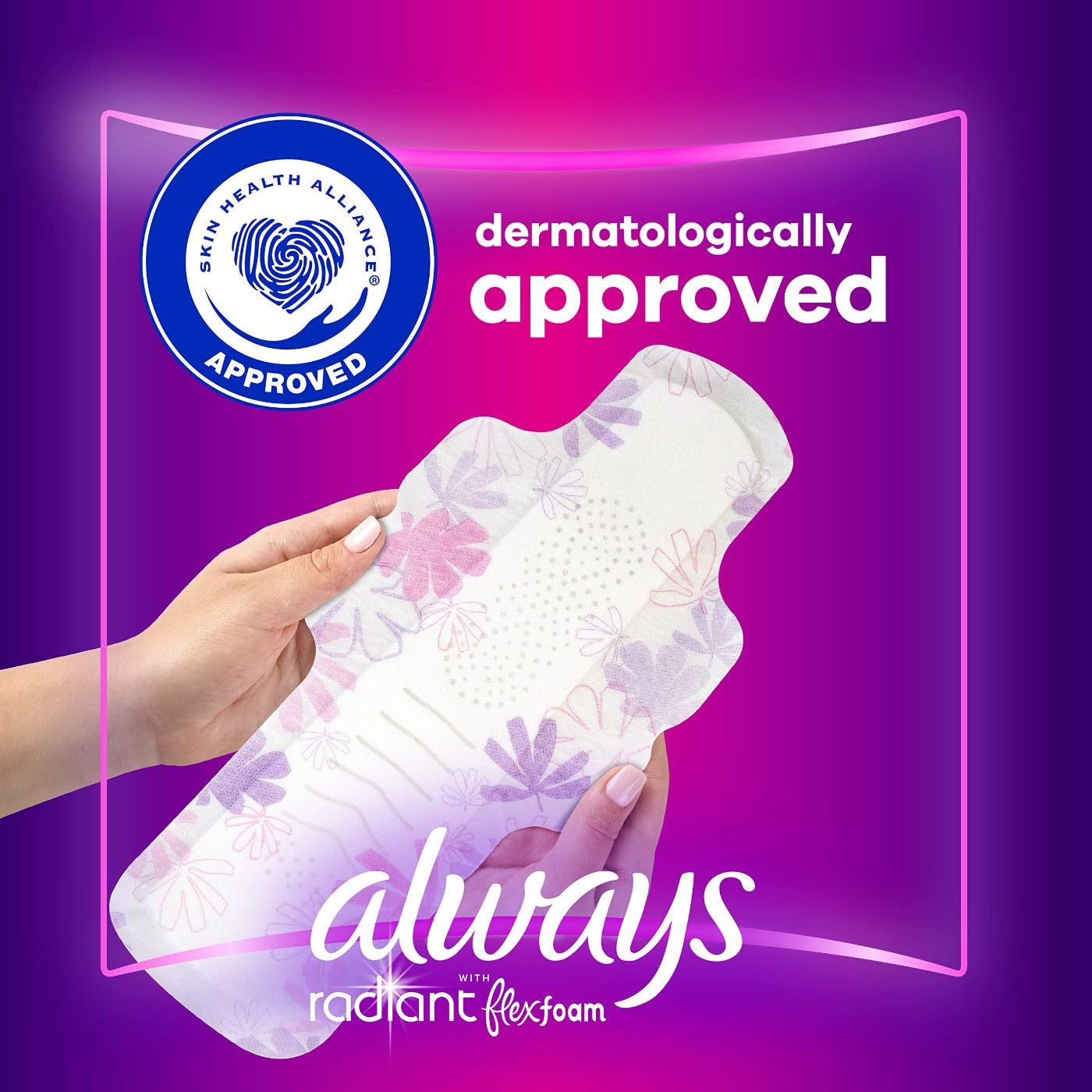 Always Radiant Feminine Pads for Women, Size 4 Overnight Pads Always